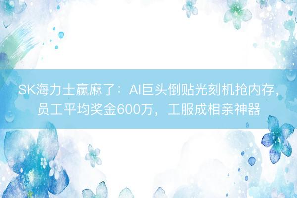 SK海力士赢麻了：AI巨头倒贴光刻机抢内存，员工平均奖金600万，工服成相亲神器
