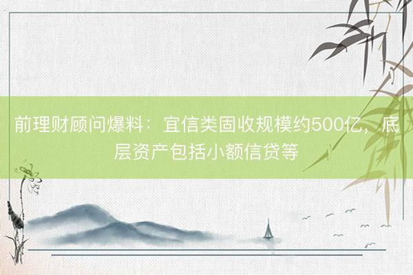 前理财顾问爆料:宜信类固收规模约500亿,底层资产包括小额信贷等