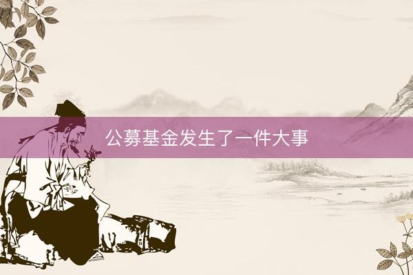 公募基金发生了一件大事