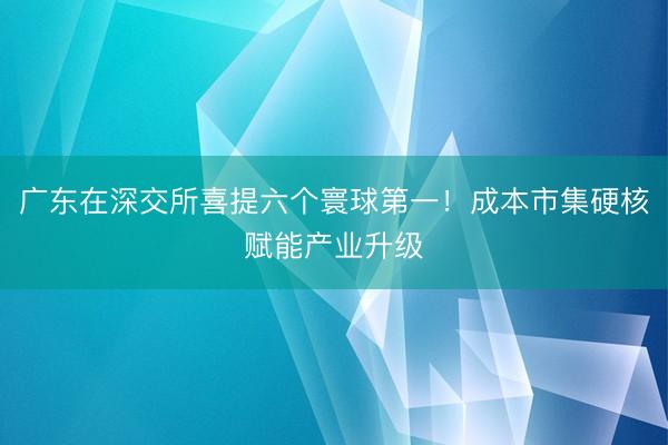 广东在深交所喜提六个寰球第一！成本市集硬核赋能产业升级