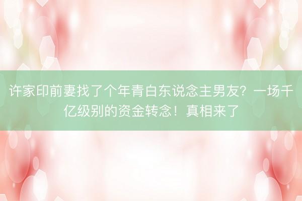 许家印前妻找了个年青白东说念主男友?一场千亿级别的资金转念!真相来了