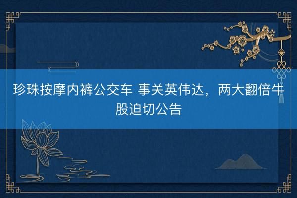 珍珠按摩内裤公交车 事关英伟达，两大翻倍牛股迫切公告