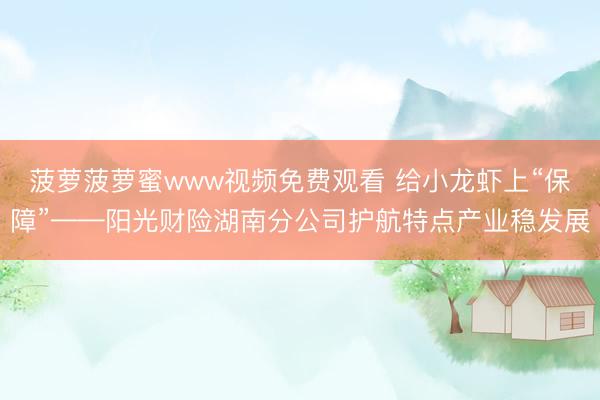 菠萝菠萝蜜www视频免费观看 给小龙虾上“保障”——阳光财险湖南分公司护航特点产业稳发展