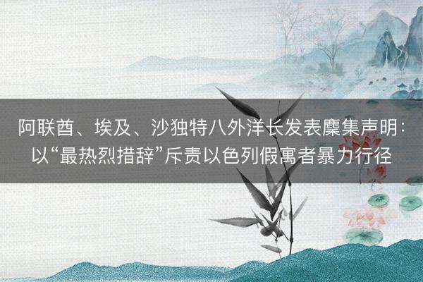 阿联酋、埃及、沙独特八外洋长发表麇集声明:以“最热烈措辞”斥责以色列假寓者暴力行径